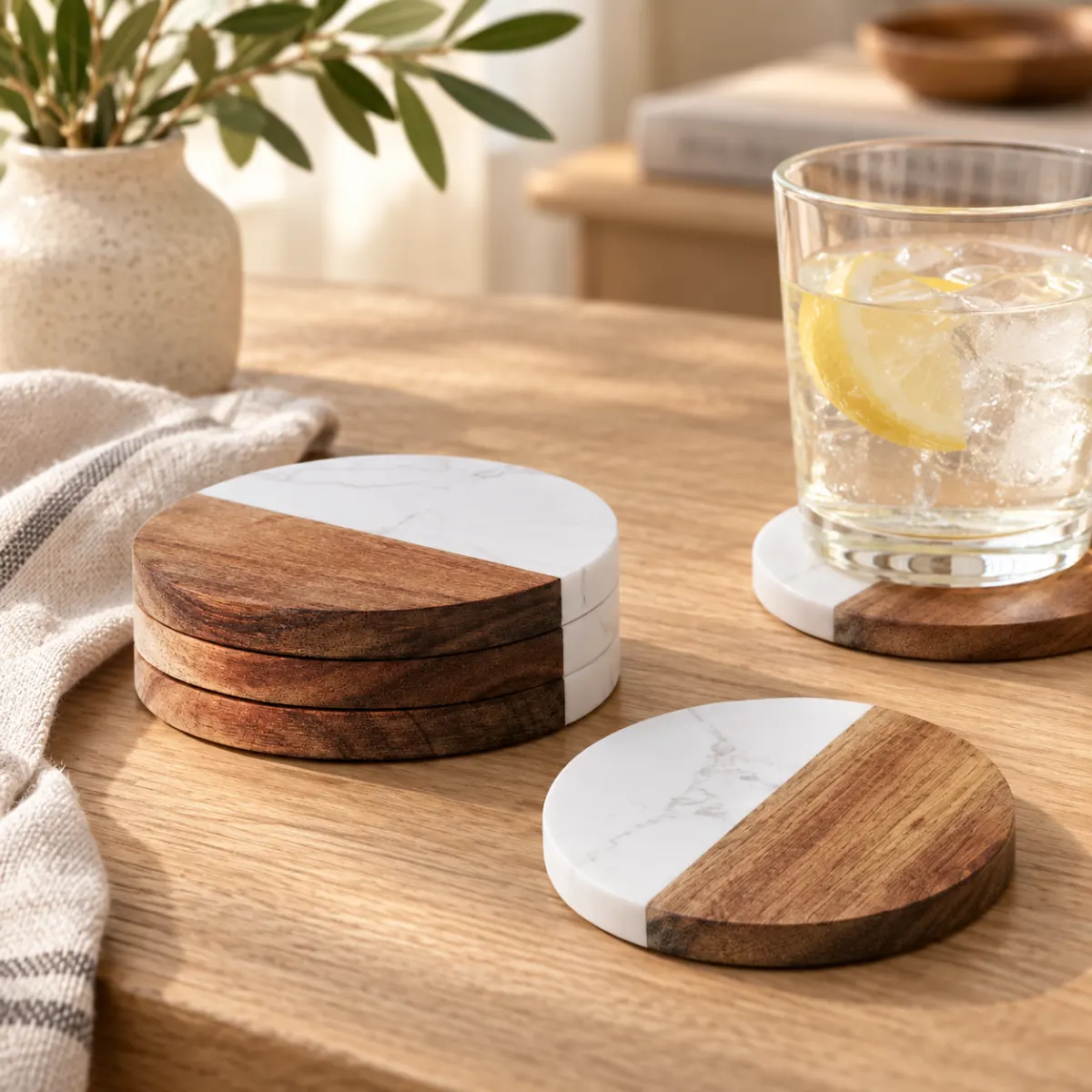 Coaster marble wood